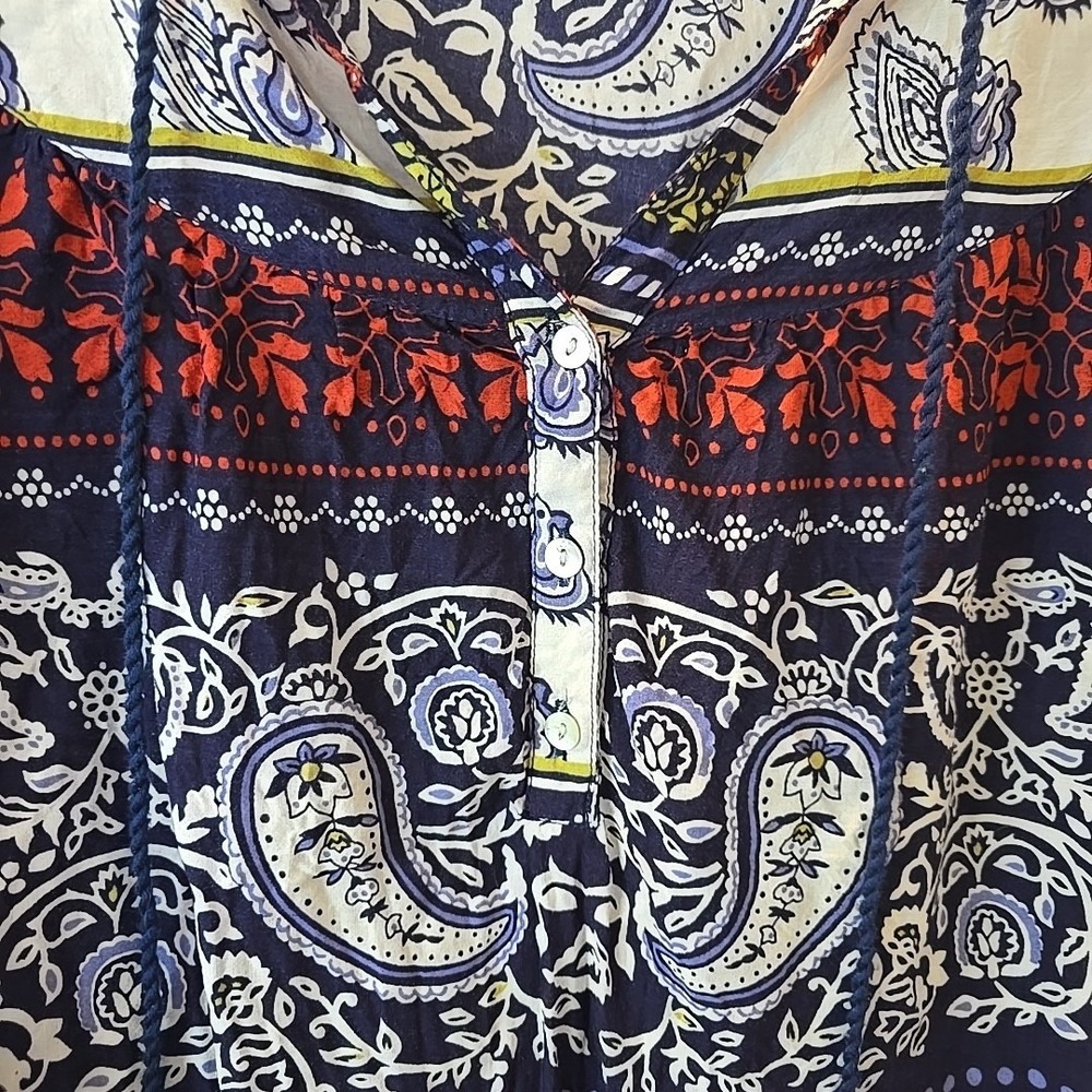 Roper Women's Long Sleeve V-neck 1/2 Button-Up Tassel Paisley Boho Peasant Top L - Picture 6 of 16